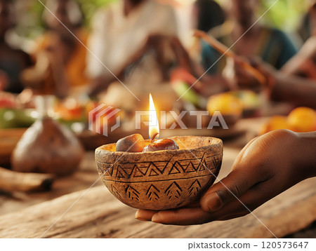 Kwanzaa celebration table with kinara Kwanzaa celebration table with kinara 120573647
