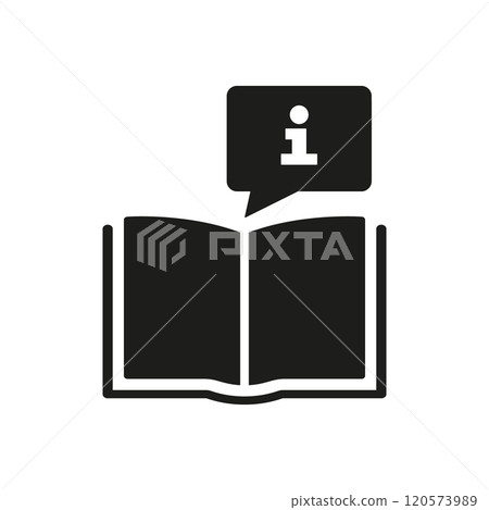 Information Book Silhouette Icon with Speech Bubble. Education and Support Glyph Symbol. Knowledge and Learning Sign. Isolated Vector Illustration 120573989