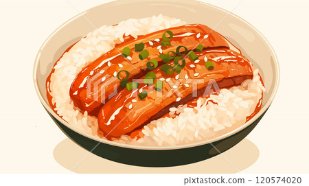 卡通美味的鳗鱼饭插画 120574020