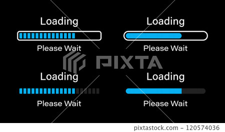 Loading please wait symbol infographics set in blue color. Set of 70 percent loading infographics in four different styles- Bar, Rectangular bar, Rounded bar, Rectangular bar isolated for dark mode. Loading please wait symbol infographics set in blue color. Set of 70 percent loading infographics in four different styles- Bar, Rectangular bar, Rounded bar, Rectangular bar isolated for dark mode. 120574036
