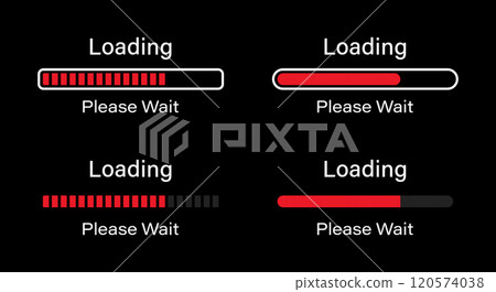 Loading please wait symbol infographics set in red color. Set of 70 percent loading infographics in four different styles- Bar, Rectangular bar, Rounded bar, Rectangular bar isolated for dark mode. Loading please wait symbol infographics set in red color. Set of 70 percent loading infographics in four different styles- Bar, Rectangular bar, Rounded bar, Rectangular bar isolated for dark mode. 120574038