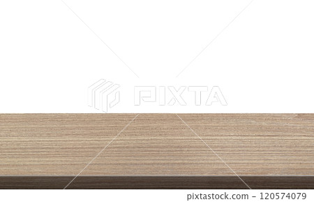 empty wooden table front view isolated on white background. 120574079