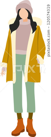 Illustration of a woman wearing winter clothes Illustration of a woman wearing winter clothes 120574319