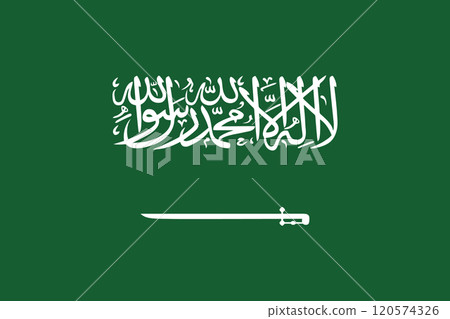 Saudi Arabia flag in official colors, dimensions and aspect ratio. Vector flag symbolizing national pride, identity, heritage, patriotism and authority Saudi Arabia flag in official colors, dimensions and aspect ratio. Vector flag symbolizing national pride, identity, heritage, patriotism and authority 120574326