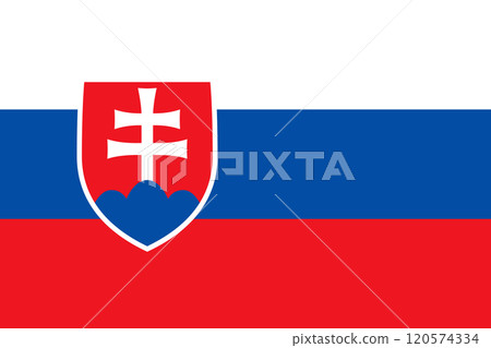 Slovakia flag in official colors, dimensions and aspect ratio. Vector flag symbolizing national pride, identity, heritage, patriotism and authority 120574334