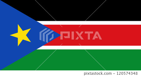 South Sudan flag in official colors, dimensions and aspect ratio. Vector flag symbolizing national pride, identity, heritage, patriotism and authority 120574348