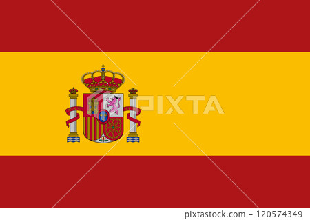 Spain flag in official colors, dimensions and aspect ratio. Vector flag symbolizing national pride, identity, heritage, patriotism and authority 120574349