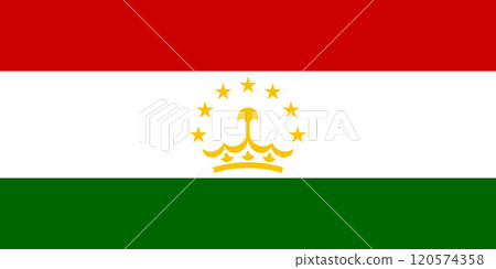Tajikistan flag in official colors, dimensions and aspect ratio. Vector flag symbolizing national pride, identity, heritage, patriotism and authority 120574358