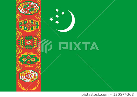 Turkmenistan flag in official colors, dimensions and aspect ratio. Vector flag symbolizing national pride, identity, heritage, patriotism and authority Turkmenistan flag in official colors, dimensions and aspect ratio. Vector flag symbolizing national pride, identity, heritage, patriotism and authority 120574368
