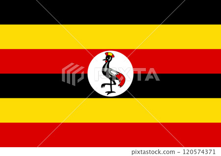 Uganda flag in official colors, dimensions and aspect ratio. Vector flag symbolizing national pride, identity, heritage, patriotism and authority 120574371