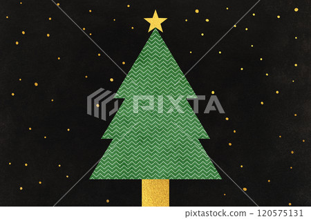 Japanese modern Christmas_Christmas tree illustration at night on Japanese paper background 120575131
