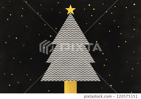 Japanese modern Christmas_Christmas tree illustration at night on Japanese paper background 120575151