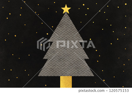 日本現代聖誕節_日本紙背景夜間聖誕樹插圖 120575153