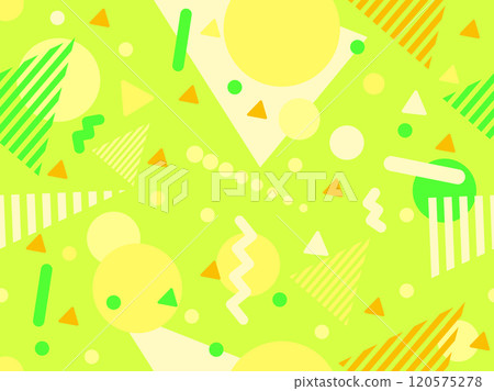 Geometric seamless pattern with memphis elements in 80s style. Colorful geometric pattern. Design of promotional products, wrapping paper and printing. Vector illustration 120575278