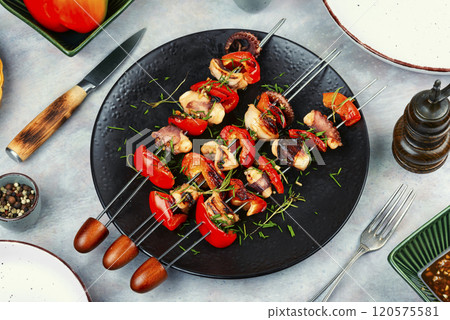 Octopus skewers grilled. Octopus skewers grilled. 120575581