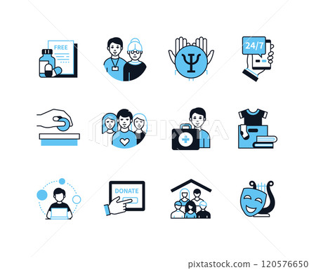 Charity and donations - line design style icons set Charity and donations - line design style icons set 120576650