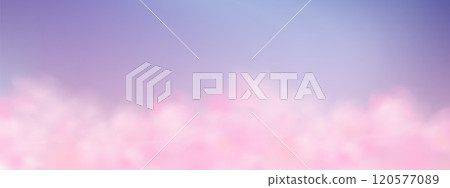 Panoramic abstract pink blue sky background. Skyscape with fluffy clouds. Gradient fantasy paradise background. 120577089