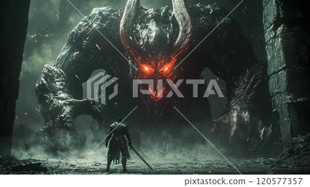 A warrior facing a powerful enemy 120577357