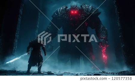 A warrior facing a powerful enemy 120577358