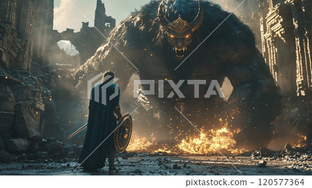 A warrior facing a powerful enemy 120577364