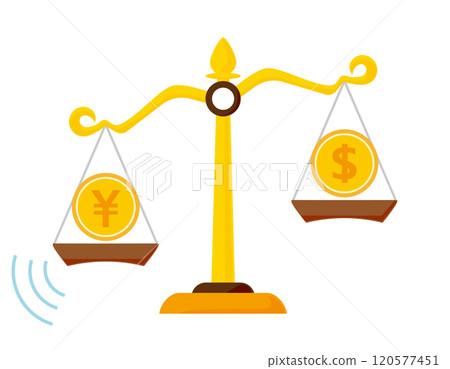 Illustration of the dollar and yen on a scale Illustration of the dollar and yen on a scale 120577451
