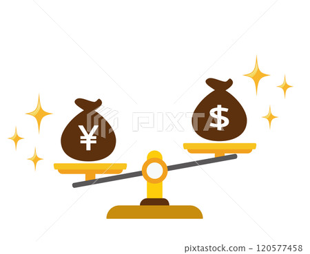 Illustration of the dollar and yen on a scale Illustration of the dollar and yen on a scale 120577458