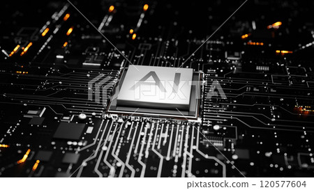 Digital Chip Active For AI, 3D illustration Background for advertising and wallpaper in sci fi and technology innovation scene. 3D rendering in decorative concept. 120577604