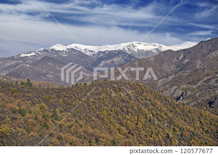 Gramos is a mountain chain situated on the border of Albania and Greece, part of the larger northern Pindus mountain range, its highest peak, rises at an elevation of 2,523 m Gramos is a mountain chain situated on the border of Albania and Greece, part of the larger northern Pindus mountain range, its highest peak, rises at an elevation of 2,523 m 120577677