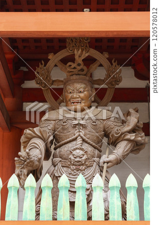 Koyasan Kongobu-ji Temple, Danjo Garan, Four Heavenly Kings statues at the middle gate, Zochoten guarding the south 120578012