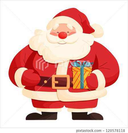 Santa Claus with a gift box in his hands. Isolated on a transparent background Santa Claus with a gift box in his hands. Isolated on a transparent background 120578118