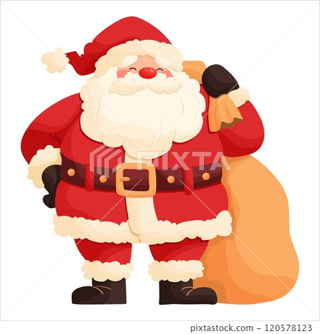 Santa Claus with a bag of gifts. Isolated on a transparent background. 120578123