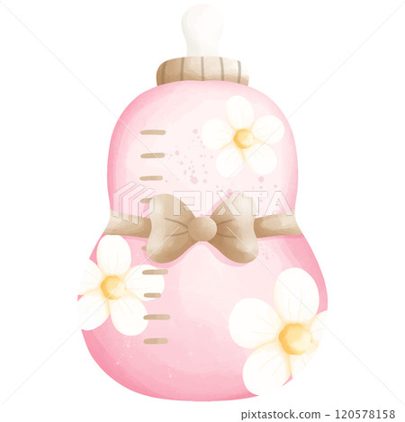 pink Baby bottle with orchid isolated 120578158