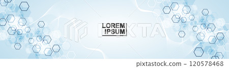 Health care abstract background with hexagons, lines and dots. Medical innovation banner template concept. Biology and pharmaceutical technology background. Vector illustration. 120578468