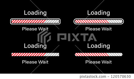 Tilted lines loading please wait symbol set in red color. Set of slant lines loading infographics in four different styles- Bar, Rectangular bar, Rounded bar, Rounded rectangular bar for dark mode. Tilted lines loading please wait symbol set in red color. Set of slant lines loading infographics in four different styles- Bar, Rectangular bar, Rounded bar, Rounded rectangular bar for dark mode. 120578630