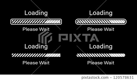 Tilted lines loading please wait symbol set in black color. Set of slant lines loading infographics in four different styles- Bar, Rectangular bar, Rounded bar, Rounded rectangular bar for dark mode. Tilted lines loading please wait symbol set in black color. Set of slant lines loading infographics in four different styles- Bar, Rectangular bar, Rounded bar, Rounded rectangular bar for dark mode. 120578631