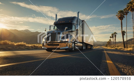 close up image of a american semi truck trailer 120578938