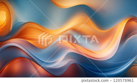 An abstract background featuring smooth flowing gradients of orange and blue hues 120578961