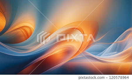 An abstract background featuring smooth flowing gradients of orange and blue hues 120578964