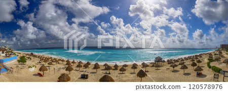 cancun beach panorama landscape on cloudy sunny day cancun beach panorama landscape on cloudy sunny day 120578976