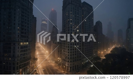 fog in the city nighttime scene 120578997