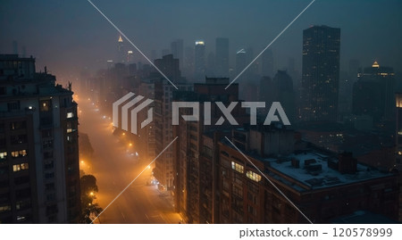 fog in the city nighttime scene 120578999