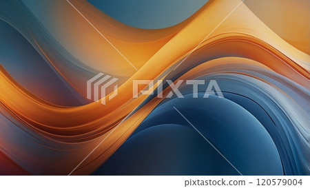 An abstract background featuring smooth flowing gradients of orange and blue hues 120579004