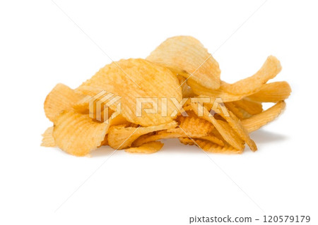 Potato chips isolated on white background Potato chips isolated on white background 120579179