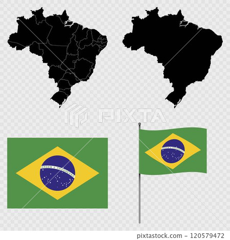 Set of maps, flag and flagpole of Brazil. Vector illustration. Set of maps, flag and flagpole of Brazil. Vector illustration. 120579472