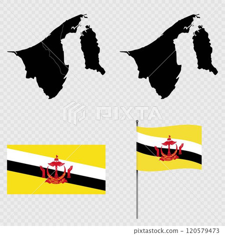 Set of maps, flag and flagpole of Brunei. Vector illustration. Set of maps, flag and flagpole of Brunei. Vector illustration. 120579473