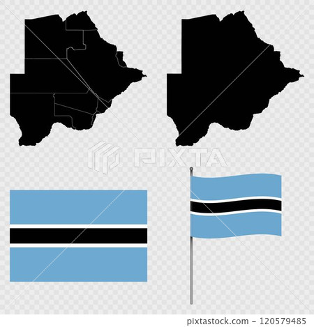 Set of maps, flag and flagpole of Botswana. Vector illustration. Set of maps, flag and flagpole of Botswana. Vector illustration. 120579485