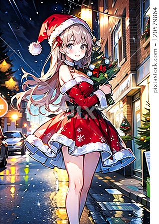 Event girl wearing a Christmas costume 120579864