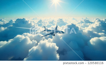 Airplane in the sky above clouds 120580116