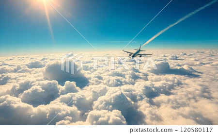 Airplane in the sky above clouds 120580117