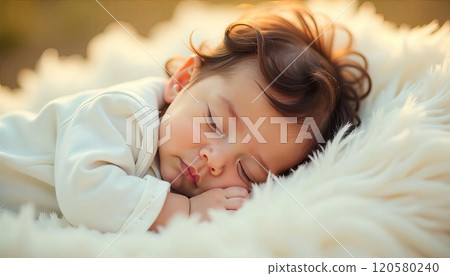 close-up portrait of a beautiful sleeping baby on white close-up portrait of a beautiful sleeping baby on white 120580240
